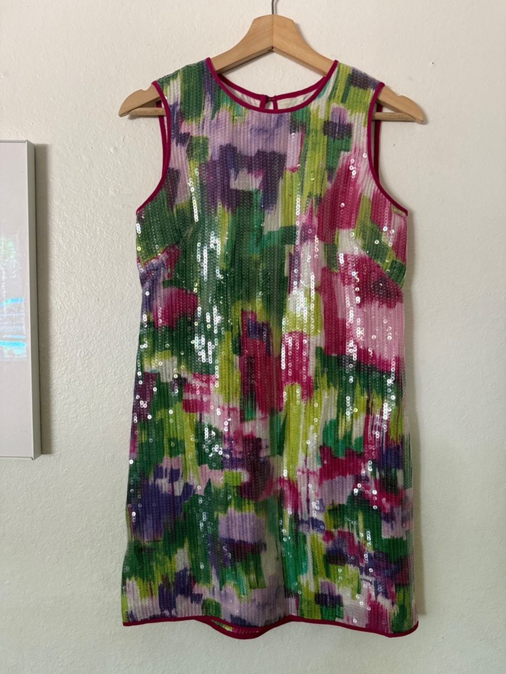 Shoshanna Multicolor Sequin Shift Dress in Pink, Green & Purple Sz 2